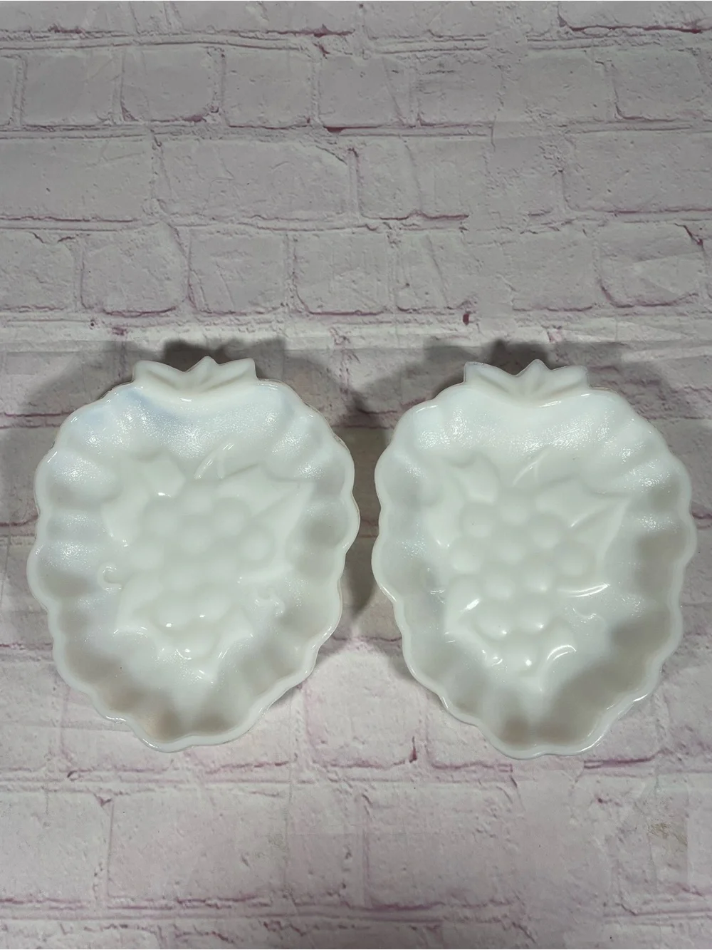 Vintage White Milk Glass Raised Grape Cluster and Leaves Candy Relish Dish Tray